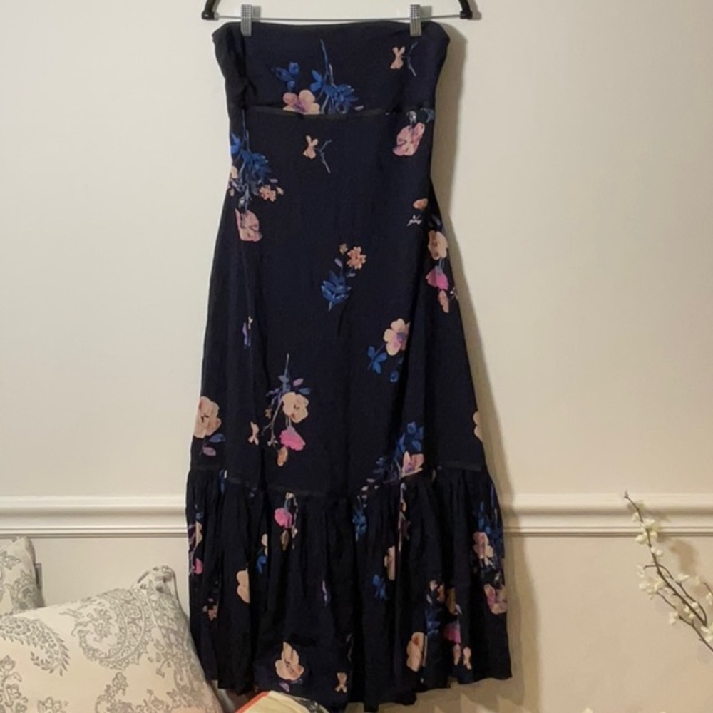 Free People Strapless Floral Dress - Navy and Pink